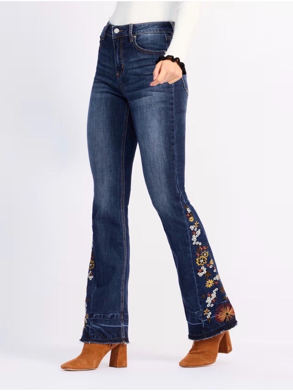 Apt. 9 Dark Blue Floral Embroidered Flare Jeans
